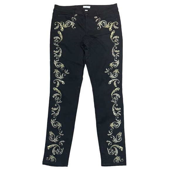 Bisou Bisou Michele Bohbot Womens Jeans Black Mid Rise Embroidered Size 10 EUC - Picture 1 of 5